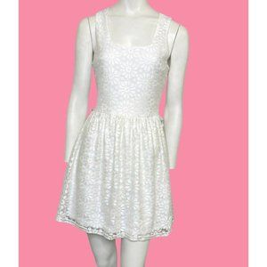 Main Strip Floral Overlay Cutout A-Line Dress White Size Medium NWT
